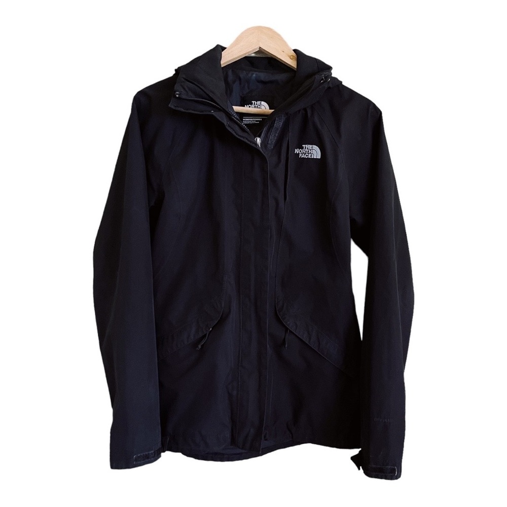 The North Face waterproof jacket with removable hood in black women’s size small
